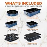 NutriChef 8-Piece Nonstick Stackable Bakeware Set - PFOA, PFOS, PTFE Free Baking Tray Set w/Non-Stick Coating, 450°F Oven Safe, Round Cake, Loaf, Muffin, Wide/Square Pans, Cookie Sheet (Blue) - Image 2
