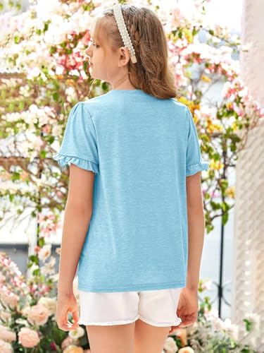 Image of Ebifin Girls Short Sleeve Tops Kids Peplum Babydoll T Shirts Tees 4-15Y | Girls T-Shirts, Crew neck Short Sleeve Shirts, Casual Tunic Tops, Cute Blouses, Summer Tees, Ruffle Hem, Loose fit