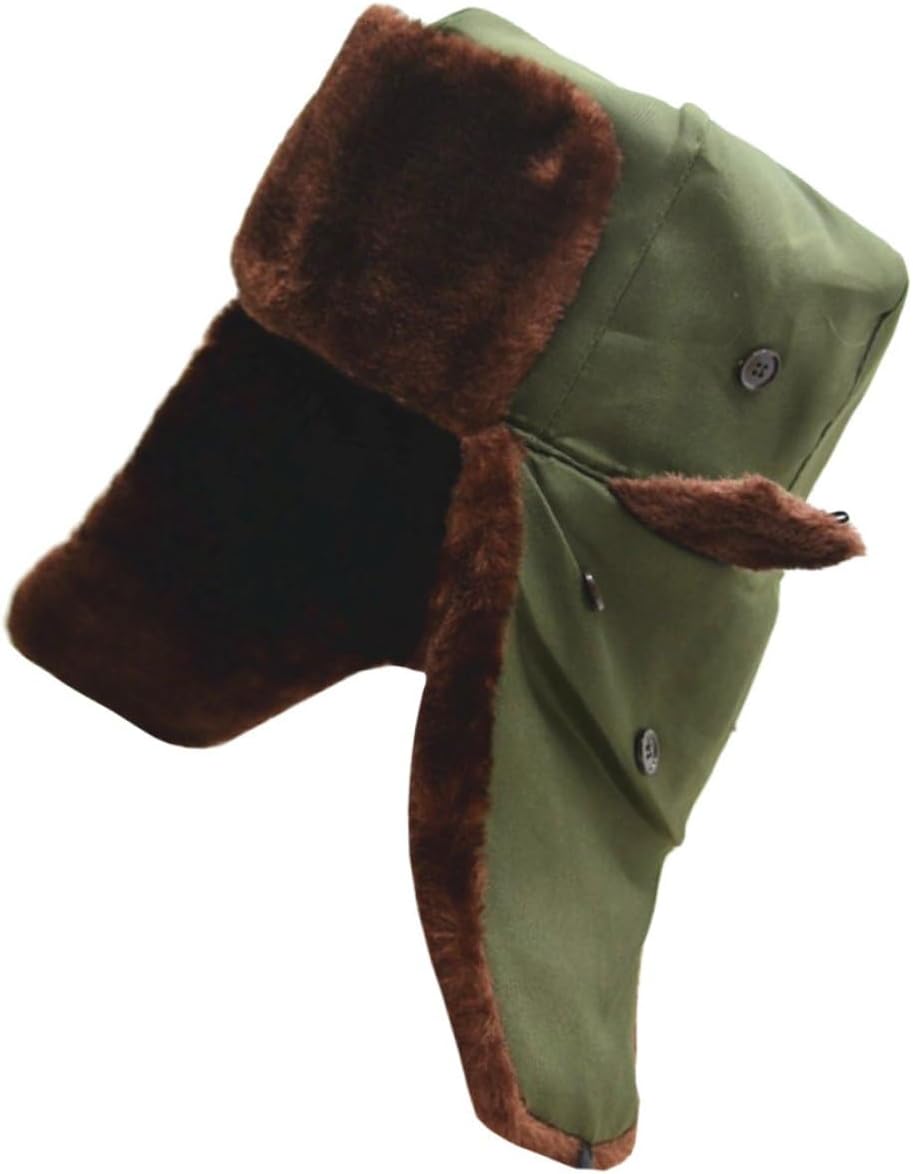 Winter Outdoor Trapper Hat with Ear Flaps, Thickened Cotton Cloth for Warmth, Face and Neck Coverage, Practical Winter Hat for Skiing and Camping Olive Green