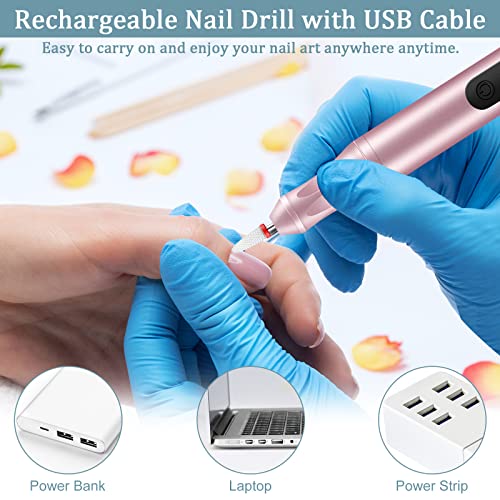 Anrui Cordless Nail Drill, Electric Nail Drill For Acrylic Gel Nails, Professional Electric Manicure & Pedicure Set, Nail Drill Machine With Metal & Ceramic Drill Bits - Rosegold #TOP5