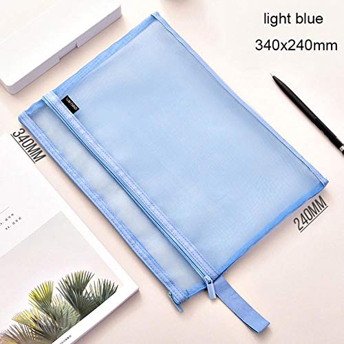 Preisvergleich Produktbild Heng Double Pocket Pencil Case Nylon Mesh Dokumentdatei Reißverschlusstasche Großraum Aufbewahrungstasche Schulbürobedarf, groß hellblau