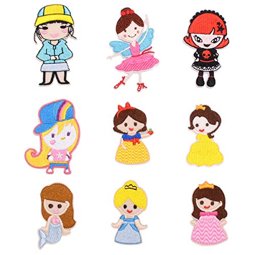 Mingjun Lot de 9 broderies à repasser ou à coudre pour enfant Motif princesse