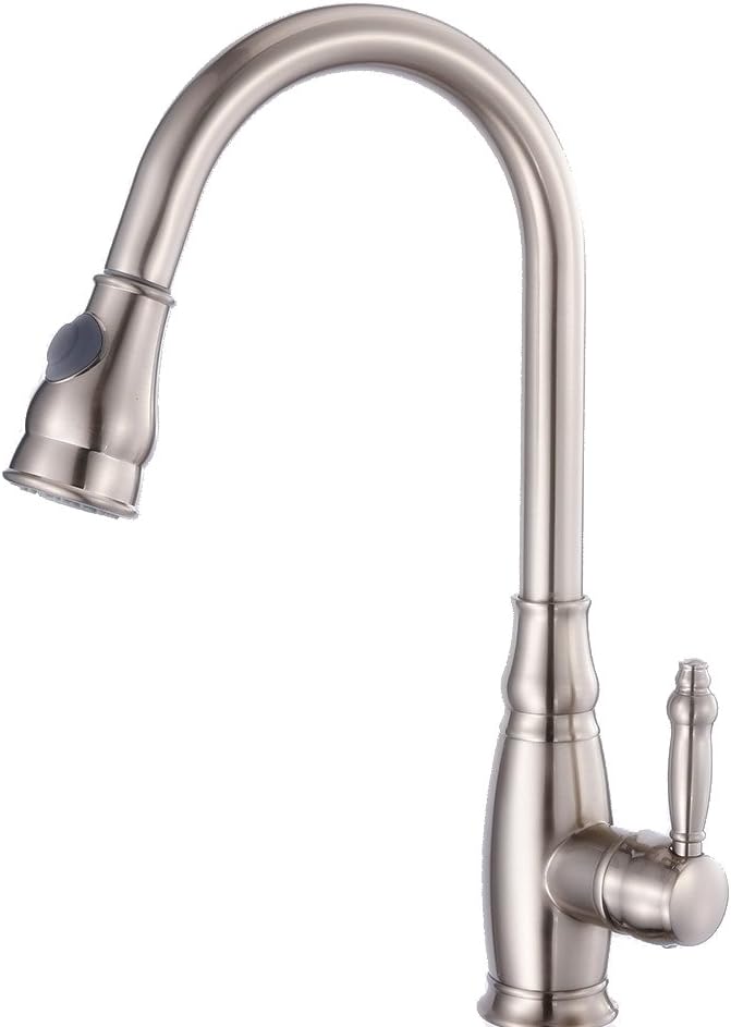 Cavoli 17 Inches Pull Out Sprayer Kitchen Faucet with Pull Down Sprayer, Single Handle Brushed Nickel Copper Faucets for Kitchen Sinks,3/8'' Adapters