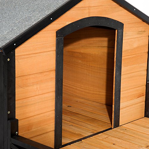 PawHut Large Dog House with Porch for Expansive Size, XL Wooden Elevated Dog Shelter, 67", Natural - Image 7