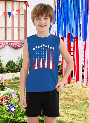Image of Boys 4th of July Patriotic Sleeveless Tee American Flag Tank Top 6-14 Years