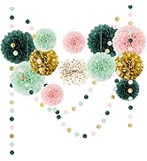 AOBKIAT Wedding Birthday Party Decorations Set,15PCS Sage Green Pink Tissue Paper Pompoms Circle ...