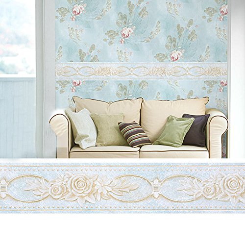 Creation Core 4.2X196.8 Waterproof Wallpaper Border 3D Pattern Wall Decor Removable Self Adhesive Kitchen Bathroom Tiles Sticker, Rose Green #TOP2