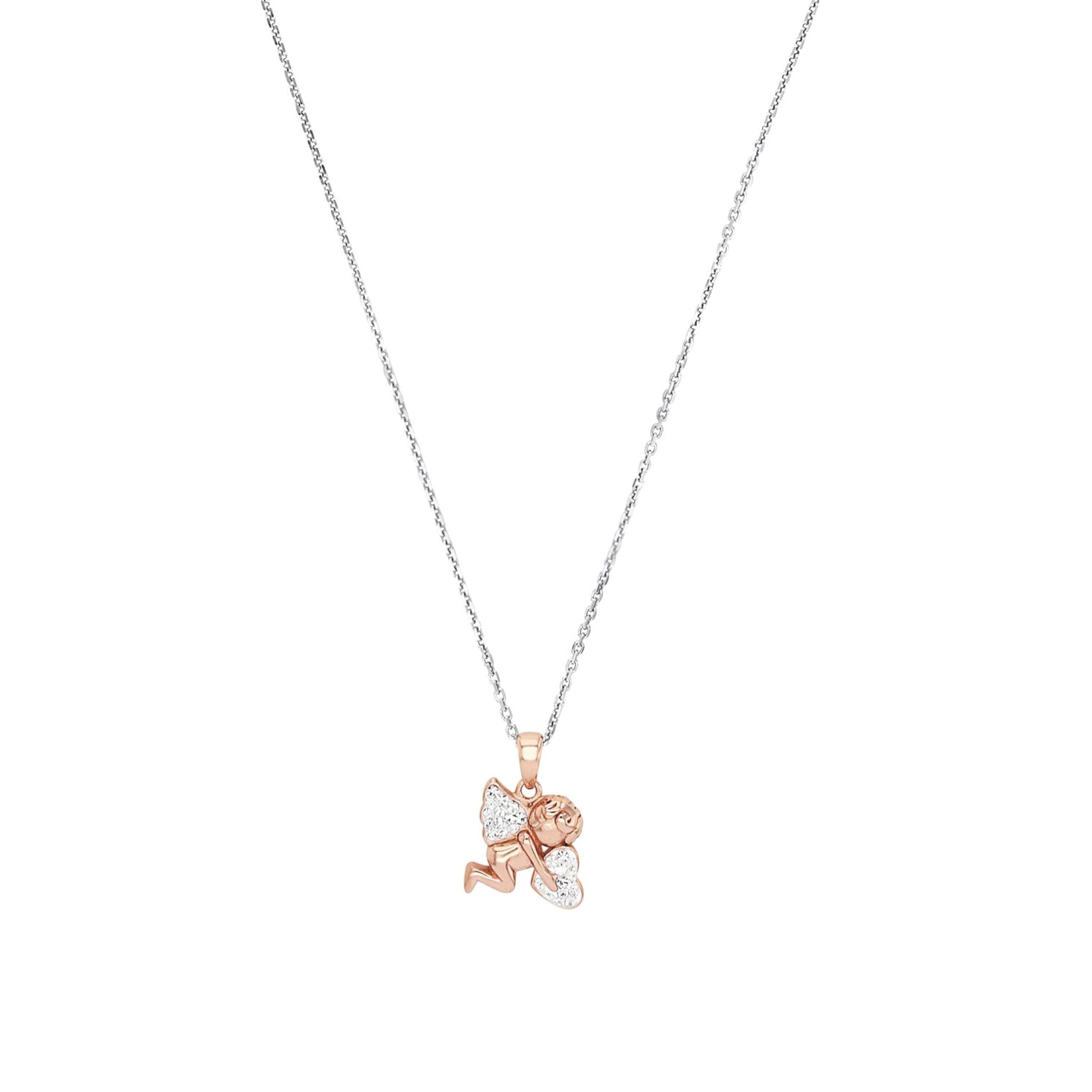 Amor Chain with pendant Women Sets, with Zirconia synth., 42 cm, Multicolor, Angel, Comes in jewelry gift box, 9964666