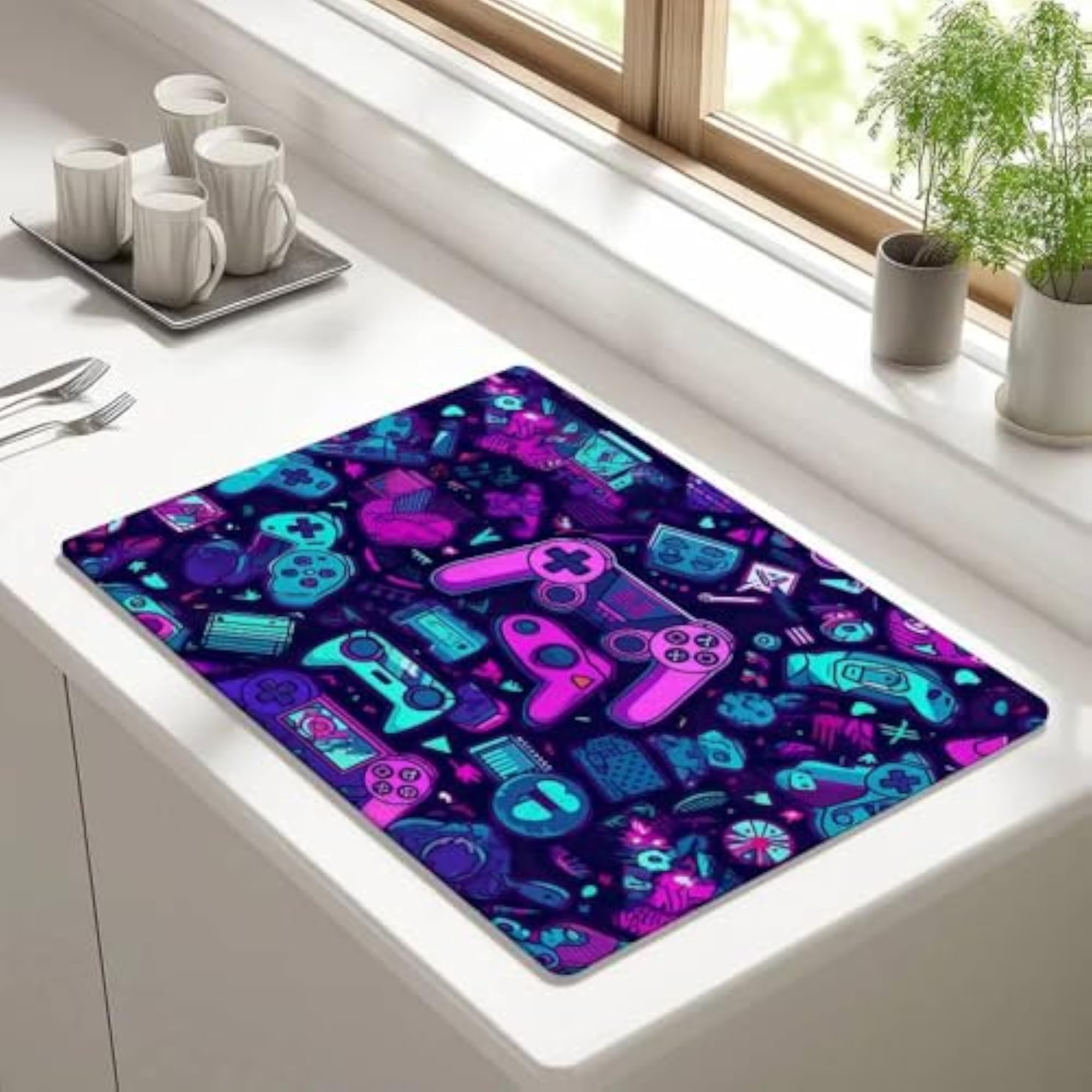 Gamepad Design Drying Mat: Quick-Drying Kitchen & Bar Mat