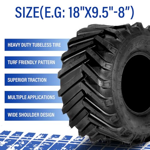 MOTORHOT 2Pcs 18x9.50-8 Lawn Mower Turf Tires 18x9.50x8 Tubeless 2PR Tractor Turf Garden Golf Cart Tires