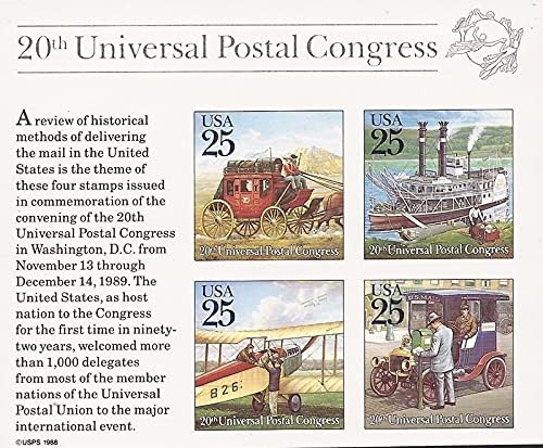 Hoja de recuerdo del 20º Congreso Postal Universal, sellos postales estadounidenses de 25 centavos Scott 2438