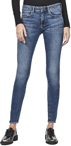 G-Star Para Mujer Jeans 3301 Mid Skinny, Azul (faded indigo destroyed D05889-896