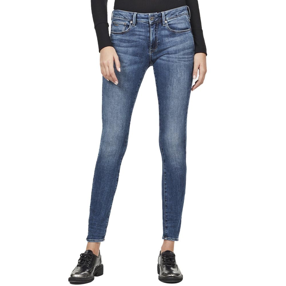 G-STAR RAW Damen 3301 Mid Skinny Jeans, Blau (Faded Indigo Destroyed D05889-8968-A949), 24W / 32L