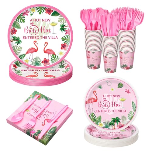 Yungyan 252 Pcs New Bride Bachelorette Party Tableware Set Included Plates Napkins Cups Forks Knives Cutlery for Party Decorations Supplies 36 Guests