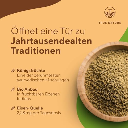 Bio Triphala - Hochdosiert mit 2.000mg (500mg je Kapsel) - 360 Kapseln - Premium Triphala Pulver aus Indien: Haritaki, Amalaki, Bibhitaki - Ohne Zusatzstoffe - Vegan, deutsche Produktion - TRUE NATURE – Bild 4