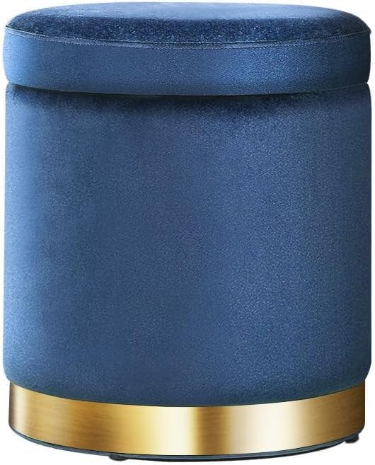 Ottoman Stool with Storage | Round Dutch Velvet Cover Memory Foam Padded 32L Capacity Ottoman Bench Footrest, Pouffe, Office Stool, Makeup Chair, Vanity Chair for Living Room, Bedroom-image-37