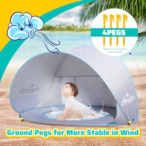 Image of Monobeach Baby Beach Tent Pop Up Portable Shade Pool UPF50+ UV Protection Sun Shelter for Infant with Easy Set Up Canopy (Silver Beach Tent)