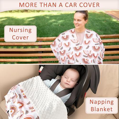 Image of Baby Car Seat Cover, Breathable Infant Carseat Cover for Summer Peekaboo Opening Car Seat Canopy Cover, Nursing Cover for Baby Boys Girls (Rainbow)