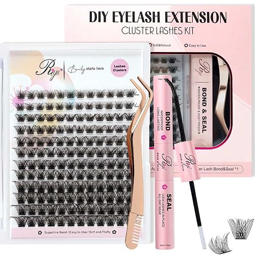 Riya Lash Clusters 144Pcs with Strong Hold Bond Seal Lash Glue and Eyelash Extenisons Kit, and Applicator Clusters Lashes Kit 8-16MM D Curl Individual Lashes DIY at Home?01?