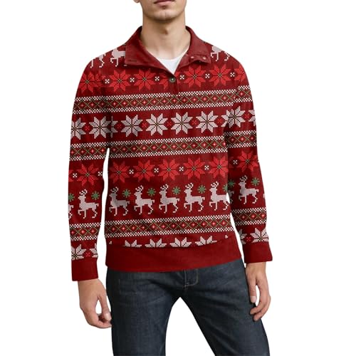 Ugly Christmas Sweater Men Casual Corduroy Sweatshirt Long Sleeve Stand Collar 1/4 Button2