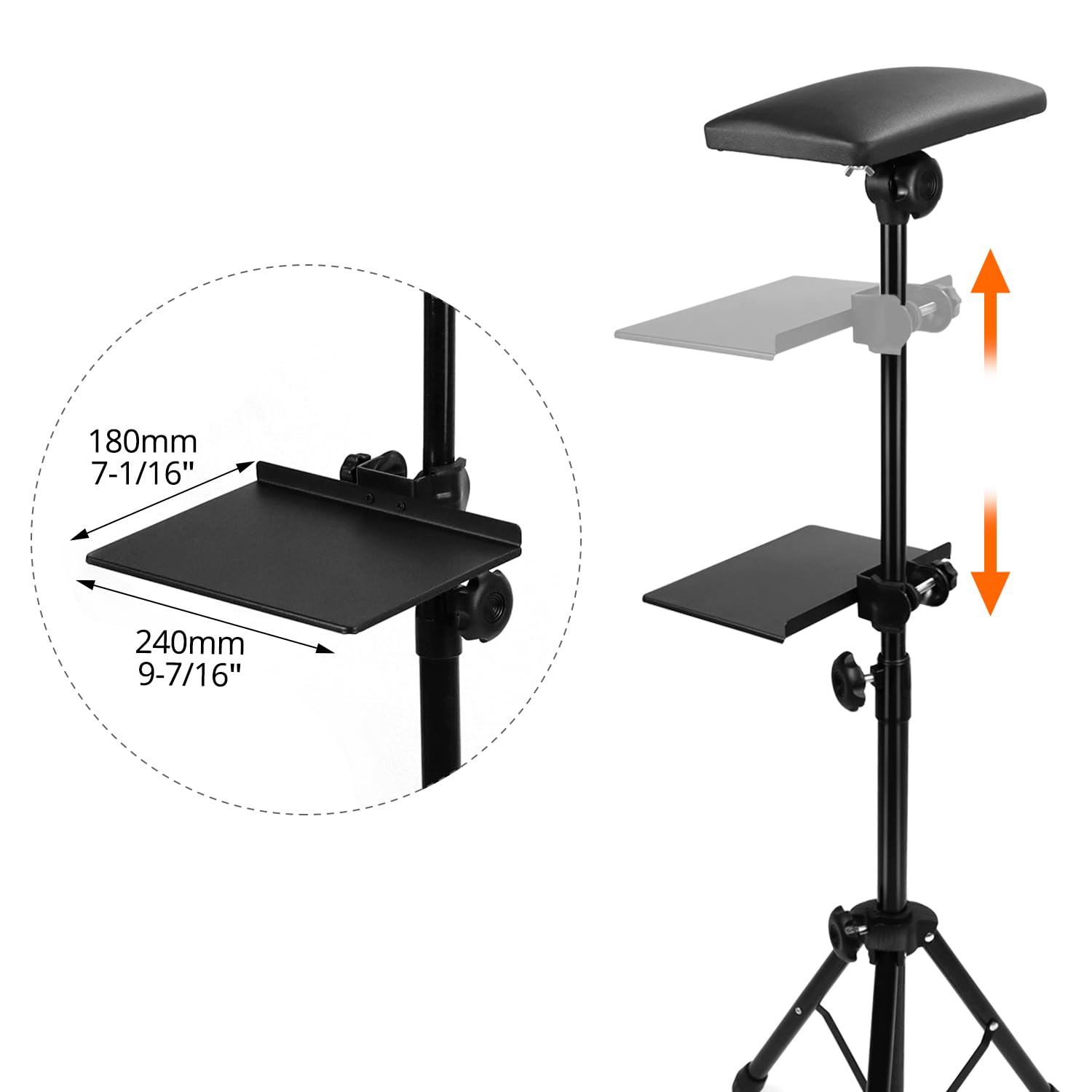 QWORK® Apoyabrazos para Tatuajes Profesional Trípode con Bandeja Extraíble - Almohadilla Suave Engrosada 24 x 18 x 4 cm, Altura y Ángulo Ajustables - Reposabrazos Tattoo Portátil