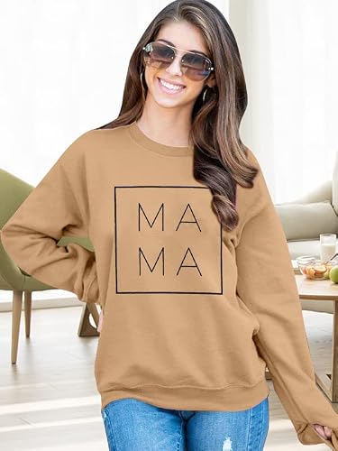 Egelexy Mama Sweatshirt Women Funny Letter Print Mom Life Blouse Tops Casual Long Sleeve Pullover Tees (Apricot, Xx-Large) #TOP3