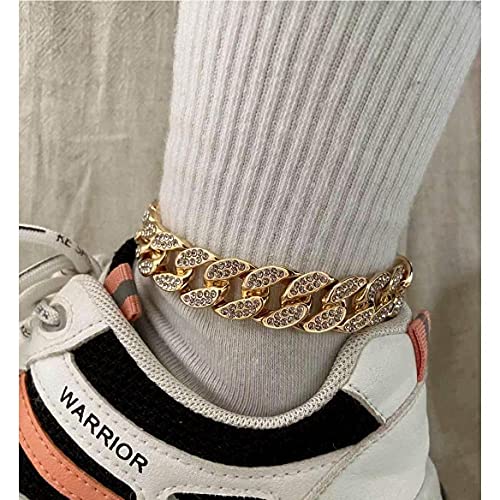 Goldplated Cuban Link Iced Out Two Line Rhinestones Filled Chain Anklet For Women Girls Punk Hip-Hop Ankle Bracelet 9" 10" #TOP7