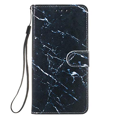 Samsung Galaxy A10 M10 Case, 3D Painted Shock-Absorption Wallet Folio Flip Premium PU Leather Cover with Card Holder Slot Money Pouch Kickstand Magnetic Closure Notebook Protective Skin Black marble