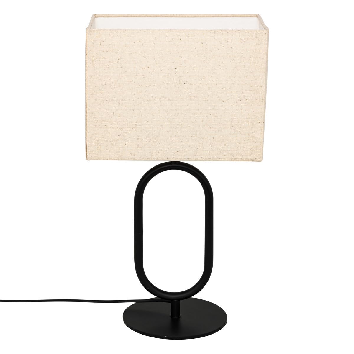 Atmosphera - Lampe à Poser Alec - Noir et Naturel - H 52 cm - Pied Design en Métal, Abat-Jour en Lin - Pour Salon, Chambre, Bureau