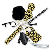 Self defense keychain for women, With Safe Sound Personal Alarm, Self-Defence Key Chain Anti-Wolf Defense Keychain - 1 Pack with 10 items Black Sunflower