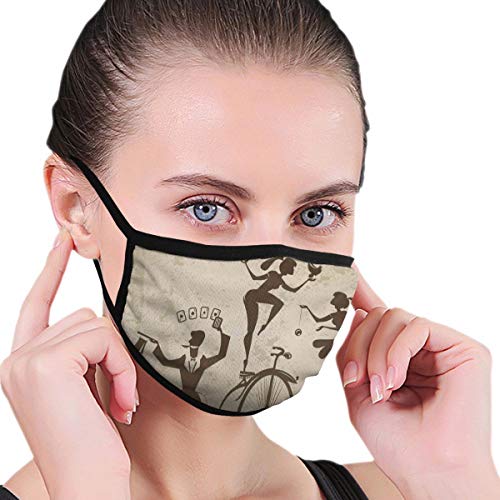 Comfortable Windproof mask,Silhouette Circus Performers As Magician Doing Card Trick And Girl On