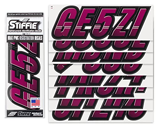 Image of STIFFIE Techtron Wine /Black 3 inch Boat & PWC Registration Decals • Numbers Letters Stickers