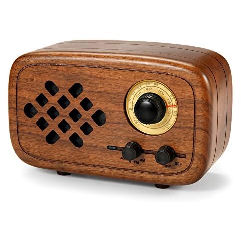 Rerii Handmade Walnut Wood Portable Bluetooth Speaker, Bluetooth 4.0 Wireless Speakers With Radio Fm/Am, Nature Wood Home Audio Bluetooth Speakers With Super Bass And Subwoofer Cover