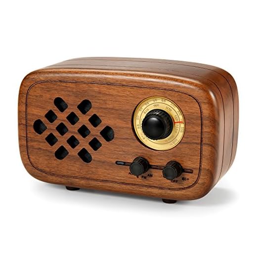 Rerii Retro Bluetooth Speaker, Handmade Walnut Wood Vintage Small Bluetooth Radio FM AM, Portable Wireless Speakers for Home and Office