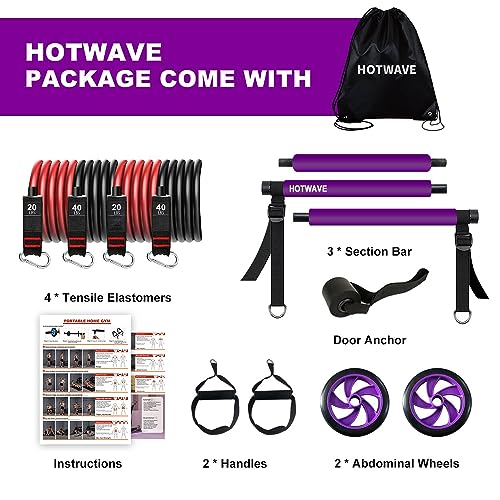 Hotwave Pilates Bar Kit With Resistance Bands. Foldable Fitness Bar With Ab Roller For Abs Workout. Core Strength Training Equipment,Portable Home Gym For Man And Women. #TOP5