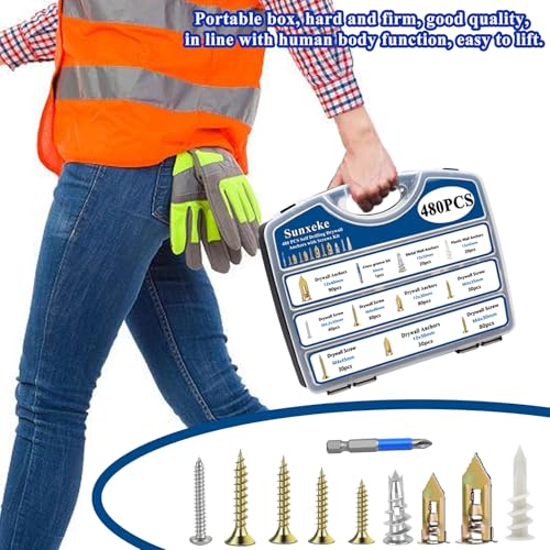 Image of 480 PCS Self Drilling Drywall Anchors Kit with Screws - 4 Sheetrock Anchors & 5 Screw Sizes (2026 Upgraded), No Drill Needed, Zinc Plated Steel and Plastic, Heavy Duty Wall Anchors