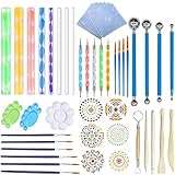 herramientas para pintar una casa ★ DETALLES DE LAS HERRAMIENTAS: Juego de varillas acrílicas de 8 piezas / 4 piezas de bolígrafo con mango de goma azul / 5 bolígrafos de bola de acero inoxidable / 10 pinceles de pintura en diferentes tamaños de cabeza / 5 piezas de herramientas para esculpir arcilla de madera / 7 piezas de cepillo de tela suave / 3 bandejas de pintura de diferentes colores, Plantilla de mandala de 6 piezas, tamaño 5.2 pulgadas