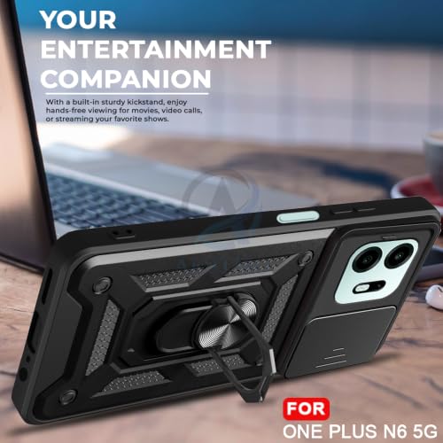 Image of AESTMO Tough Armor OnePlus N6 5G Bumper Back Case Cover | Ring Holder & Sliding Camera Shield Cover | 360 Degree Protection Back Case Cover for OnePlus N6 5G (Black)