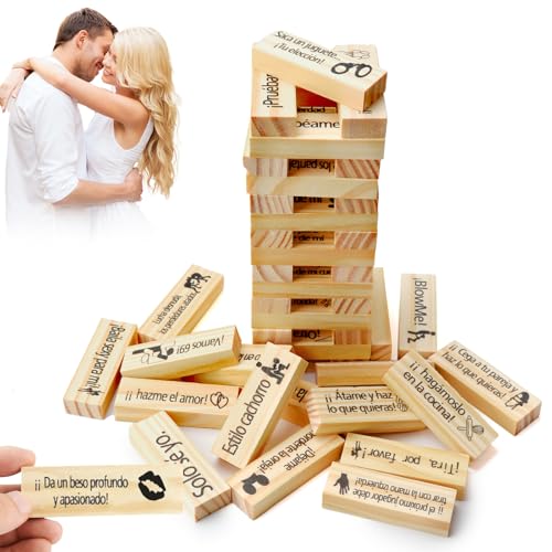 71Nmly Jogo espanhol torre de madeira 48 peças, blocos empilháveis de torre para casais, jogos quentes para adultos, jogos para casais na privacidade, presentes para um encontro noturno