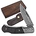 YOUSUNLONG Coltello da Tasca Pieghevole da Sopravvivenza all'aperto Lama in Acciaio Damasco 140 mm - Include Fodero in Pelle e Scatola in Noce Americano - Manico in Corno di Bufalo