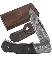 Navaja De Bolsillo YOUSUNLONG - Hoja De Acero Damasco, Mango De Hueso De Toro, 140 Mm
