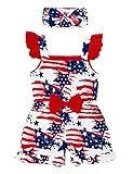 AGAPENG 4th of July Baby Girl Clothes Ruffle Sleeve Rompers Toddler Independence Day Outfits Stars a