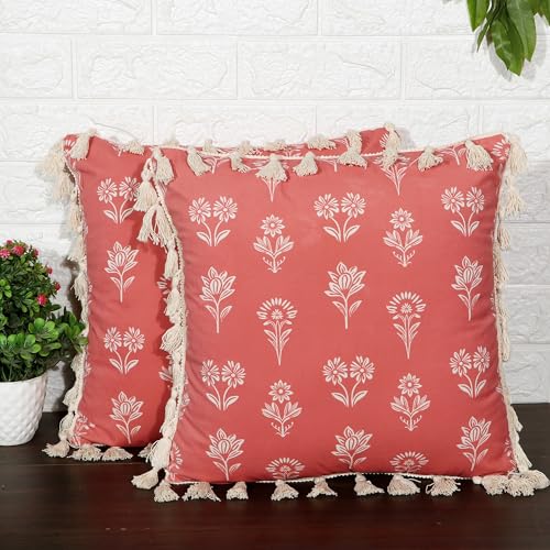 Image of ishro home Premium Cushion Cover Set of 5 | Cushion Cover 16 inch x 16 inch - Soft European Standard Fabric, Frill Design, Machine Washable | (2, Tulip Rust, 16x16 Inch)