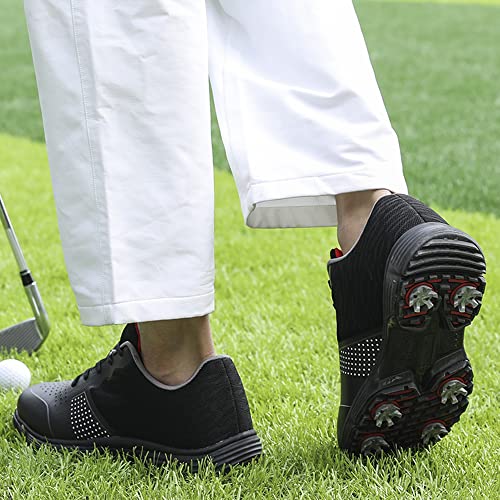 Image of THESTRON Men Golf Shoes Mesh Breathable Breathable Golf Walking Sport Sneakers 7 Spikes Golf Trainers