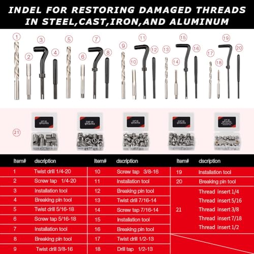 image for AKM 338Pc Thread Repair Kit, HSS Drill Helicoil Repair Kit SAE&Metric