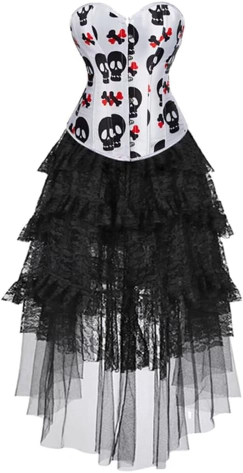 Hengzhifeng Women Renaissance Halloween Print Bustier Corset Top with Tulle Skirt