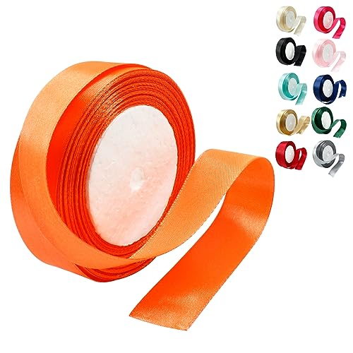 Qjaiune Oranje satijnen lint 3,5 cm x 25 m lint, bruiloftsboeketlint oranje zijden lint, zijdeachtig polyester lint glanzend stoffen lint voor haar, geschenkverpakking, bloemen, boeketten, knutselen,