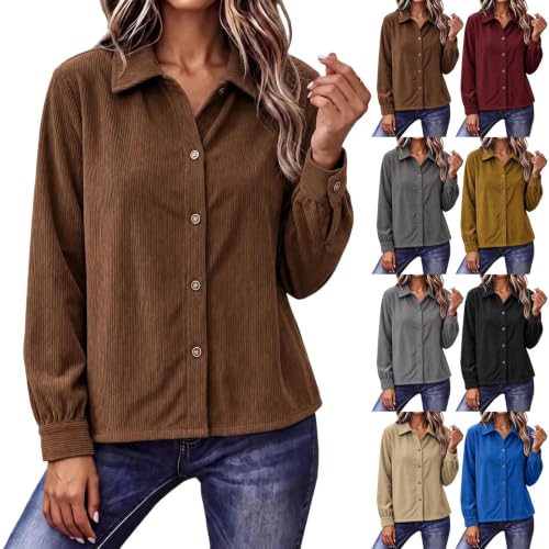 Womens Winter Jackets 2026 Corduroy Shacket Women Button Down Long Sleeve Casual Office Shirt Jacket 10 Piece Capsule Wardrobe 2026 Brown S Chaquetas para Mujer - image 1