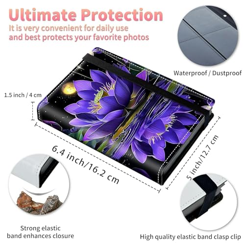 Image of Photo Album 4x6 120 Pockets Photos with Strong Elastic Band, Small Mini Albums Sheet Protector Folder for Photos, Album for Family Wedding Women Men Baby Vacation Gift, Purple Lotus
