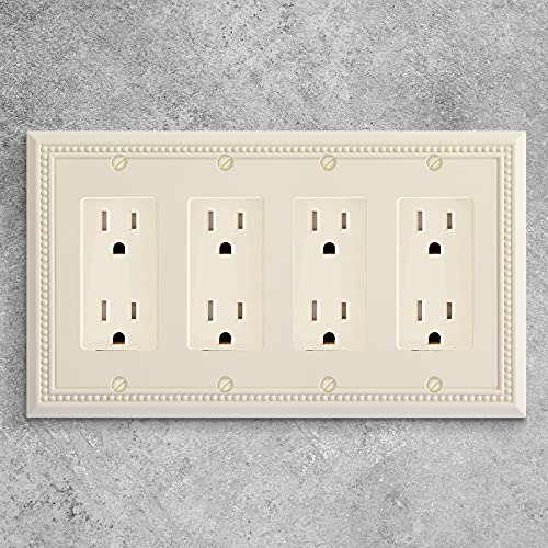 Image of Henne Bery Sunken Pearls Heavy Duty Decorative Wall Plate Switch Plate Outlet Cover (Quad Decorator, Light Almond)